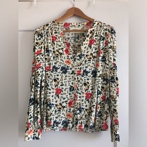 ba&sh Floral V-Neck Blouse - Red and Blue